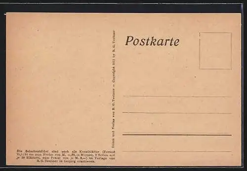 Künstler-AK Diefenbach: Göttl. Jugend II. Bl. 22, Kind spielt Flöte, Schattenbild