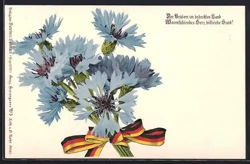 AK Kornblumenstrauss mit deutscher Schleife