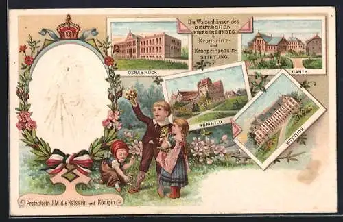 Lithographie Römhild, Kaiserin Auguste Victoria, Waisenhäuser Deutscher Kriegerbund, Römhild, Osnabrück, Canth, Wittlich