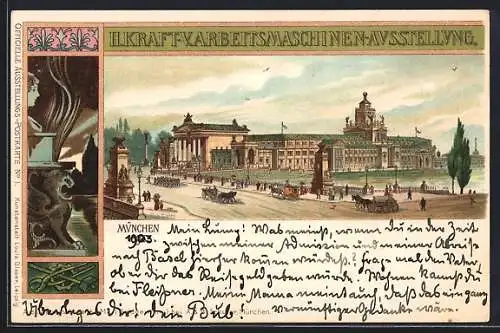 Lithographie München, II. Kraft- V. Arbeitsmaschinen-Ausstellung 1898, Strassenszene