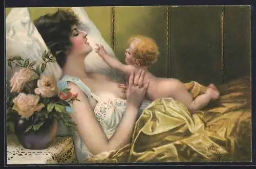 Künstler-AK Arno von Riesen: Mutter mit ihrem Kind auf dem Arm