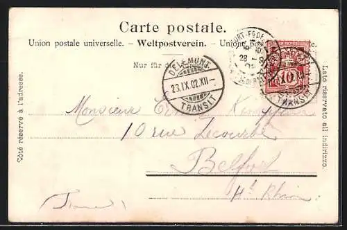 AK Delemont, belebte Strassenszene mit Brunnen um 1900