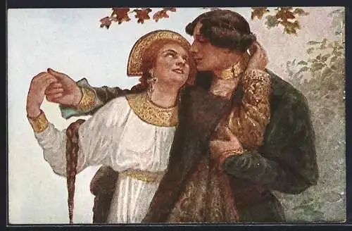 Künstler-AK S. Solomko: Ewig Dein, Liebespaar im Herbstwald