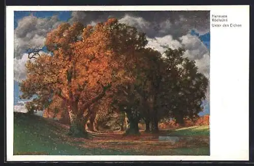 Künstler-AK Hermann Rüdisühli: Unter den Eichen, herbstliches Landschaftsbild
