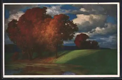 Künstler-AK Hermann Rüdisühli: Herbststürme, Bäume an einem See
