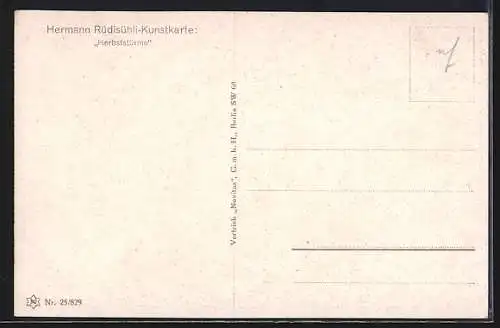 Künstler-AK Hermann Rüdisühli: Herbststürme, Bäume an einem See