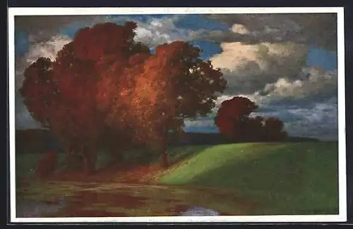 Künstler-AK Hermann Rüdisühli: Herbststürme, Bäume an einem See