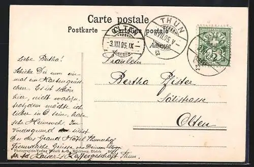 AK Thun, Ortsansicht mit Gewässer u. Bergpanorama