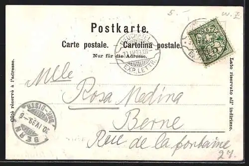 AK Zermatt, Ortspartie mit Blockhütten, Berggipfel