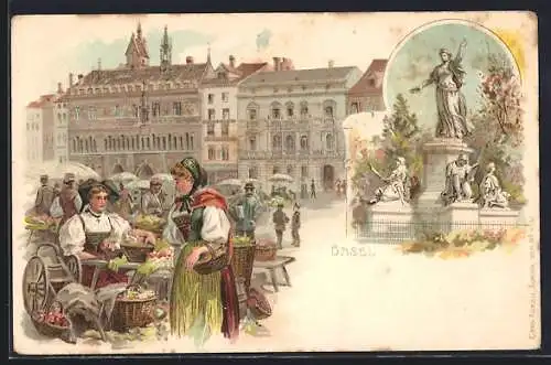 AK Basel, Markt, Denkmal