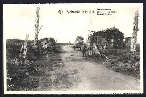 AK Poelcapelle, Soldaten vor zerstörten Tanks