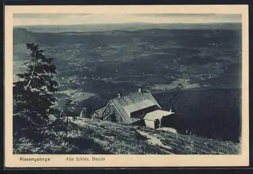 AK Alte Schles. Baude /Riesengebirge, Aussicht von der Berghütte aus