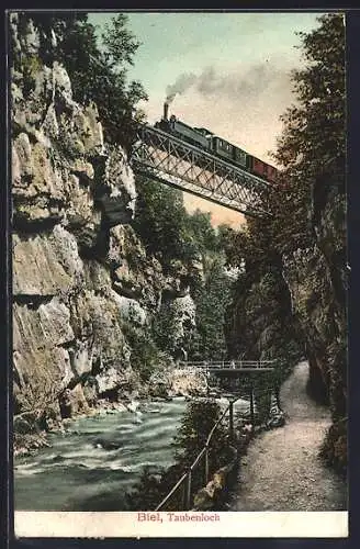 AK Biel, Eisenbahn-Brücke im Taubenloch