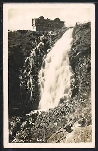 AK Elbfall /Riesengebirge, Ansicht mit der Berghütte