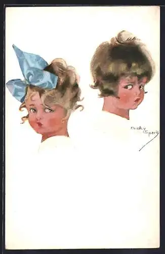 Künstler-AK Chicky Spark: Der erste Zwist, Mädchen mit abgewandten Köpfen schauen argwöhnisch einander an