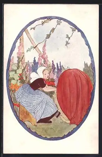 Künstler-AK Rie Cramer: Liedje, Mädchen in Tracht im Garten