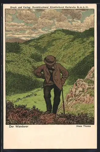 Künstler-AK Hans Thoma: Wanderer steigt einen Hang hinauf
