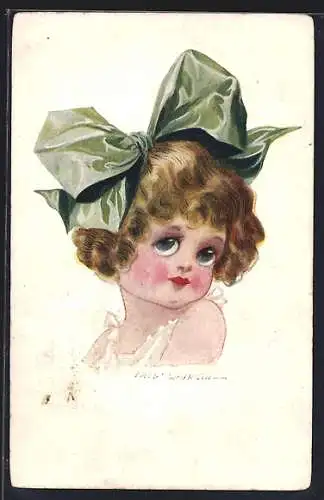 Künstler-AK Fred Spurgin: Mädchen mit grüner Schleife im Haar