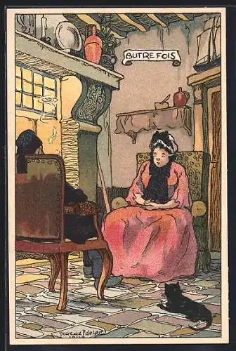 Künstler-AK sign.: George P. de Laer: Behaglichkeit in der guten Stube