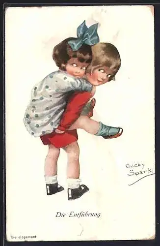 Künstler-AK Chicky Spark: Knabe entführt Mädchen