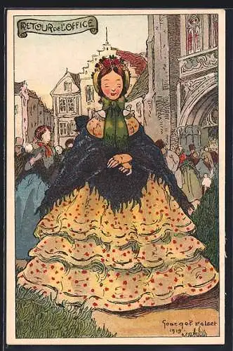 Künstler-AK sign.: George P. de Laer: Rückkehr vom Verwaltungsbüro