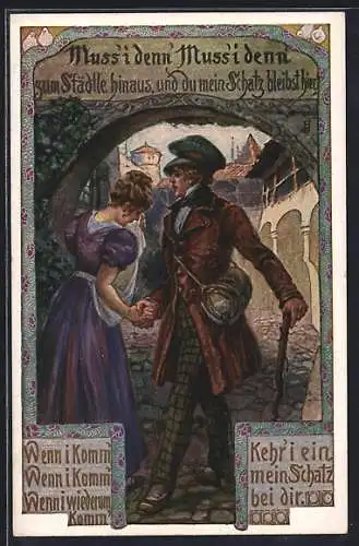 AK Deutscher Schulverein NR: 4, Junger Mann beim Abschied von der Liebsten