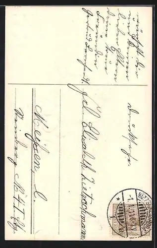 AK Schornsteinfeger mit Glücksklee und Neujahrsgruss