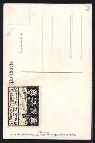 AK Deutscher Schulverein Nr. 06: Germanenkult, Krieger mit Schild und Helm, Wappen