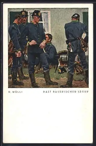 Künstler-AK R. Mülli, Rast bayerischer Jäger