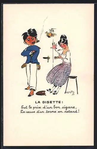 Künstler-AK sign. H. Loutan: Wenn man eine gute Zigarre raucht, so hat man für sie den Mietzins verbraucht
