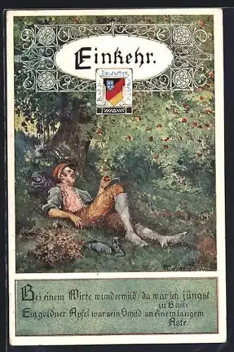 Künstler-AK Anton Marussig: Einkehr, Mann liegt unter einem Apfelbaum