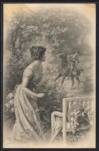 Künstler-AK Wichera: Frau erblickt einen Reiter