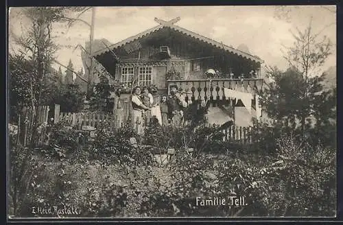 AK Ötigheim / Baden, Familie Tell im Garten, Volksschauspiel Wilhelm Tell