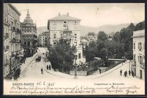 AK Baden-Baden, Langestrasse u. Kaiserallee, Strassenpartie