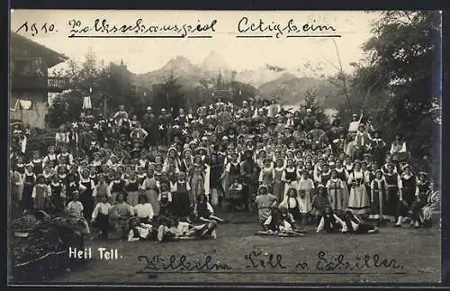 AK Oetigheim, Volksschauspiel Wilhelm Tell 1910, Gruppenbild