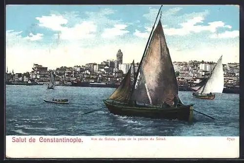 AK Constantinople, vue de Galata, prise de la pointe du Sérail, Boote