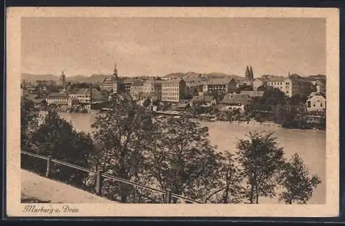 AK Marburg a. Drau, Ortspanorama vom Ufer aus