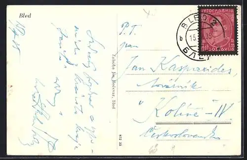 AK Bled, Panorama mit Anlagen, See und Burgblick