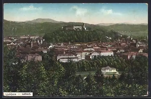 AK Laibach, Totalansicht mit Kastell aus der Vogelschau