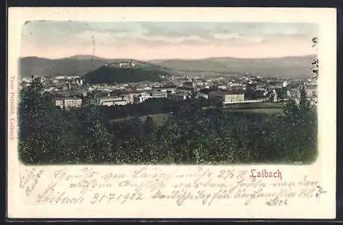 AK Laibach, Gesamtansicht mit Umgebung aus der Vogelschau