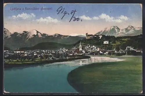 AK Ljubljana, Gesamtansicht mit Gipfelpanorama