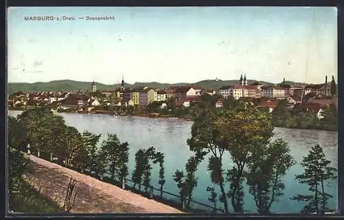 AK Marburg a. Drau, Drauansicht mit Ortspanorama