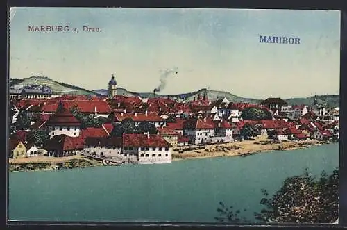 AK Marburg a. Drau, Ortspanorama vom Wasser