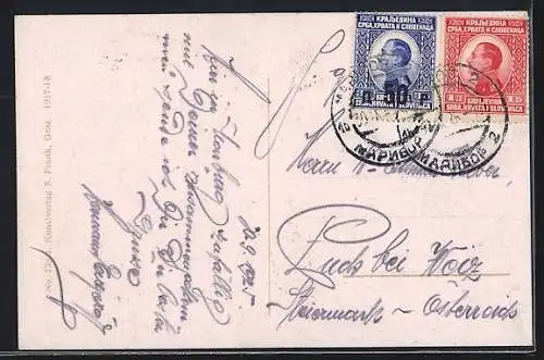 AK Marburg a. Drau, Ortspanorama vom Wasser