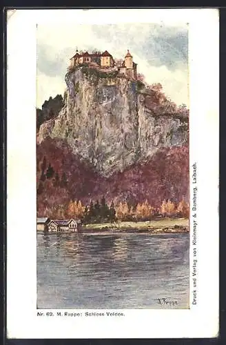 Künstler-AK Veldes, Schloss Veldes im Herbst