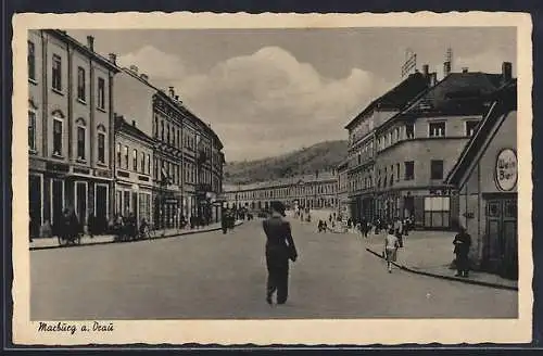 AK Marburg a. Drau, Strassenpartie mit Geschäften
