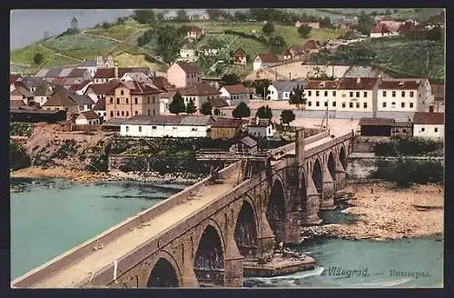 AK Visegrad, Panorama mit Brücke
