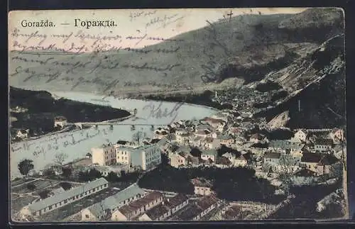 AK Gorazda, Panorama mit Brücke