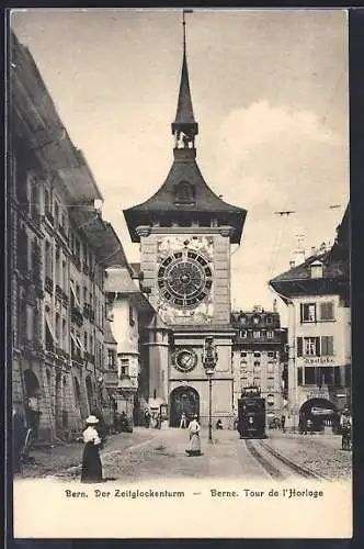 AK Bern, Zeitglockenturm mit Strassenbahn