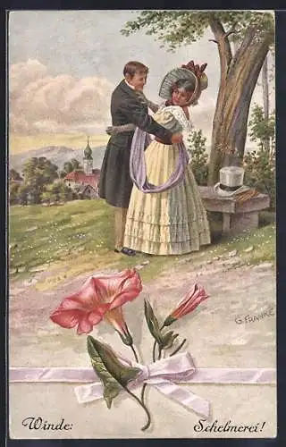 AK Blumensprache, Winde - Schelmerei, Liebespaar